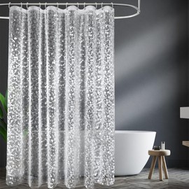 PEVA Shower Curtain 180x180cm,Heavy Duty Plastic 3D Clear Pebble Weighted Shower Curtains Mould Proof Resistant Waterproof Bath Curtains with 12 Hooks for Wet Room,Bathroom,Shower Stall,Bath Tub