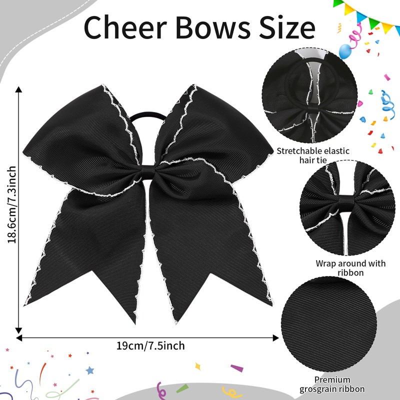 CN Black Large Cheer Bows, Cheerleading Bows Ponytail Holder for
