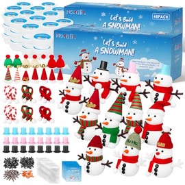 Hophine 48 Pack Build a Snowman Kit with 48 Cards & Snowflake Bags, Fun DIY Snowman Craft for Kids, Classroom Party Favors, Xmas Stocking Stuffers, Holiday Gift