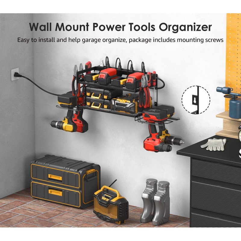 CCCEI Garage Tools Storage with Charging Station. Power Tool Battery