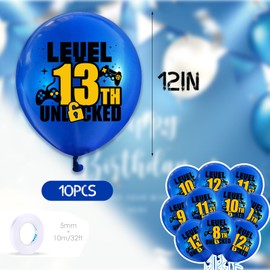Cxryrzhe 10Pcs Blue Video Game 8th Birthday Balloons 12" Latex Blue Gaming Balloons Game Themed 8th Birthday Party for Boys Teens Player Birthdays Party Supplies Decorations Balloons