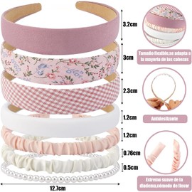 7 Pcs Diadema Rosa para Mujer,Bandas de Moda para la Cabeza para Mujer,Elegante Diadema Antideslizante,Accesorio para el Cabello Lindo y Divertido,Set de Diademas Kawaii Multiestilo,Rosa