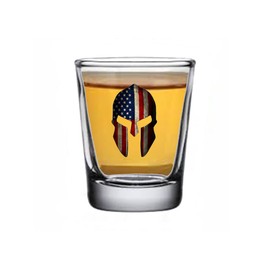 Rogue River Tactical Spartan Helmet USA Flag Tattered Shot Glass Gift For Military Veteran or Patriotic American
