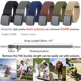 Men's Elastic Stretch Belts, Unisex Sports Belt with No-Metal Plastic Buckle Breathable for Work Travel Golf Outdoors, Adjustable Casual Belts for Pants Size Below 46 inches [53"Long 1.5"Wide] (Gray)