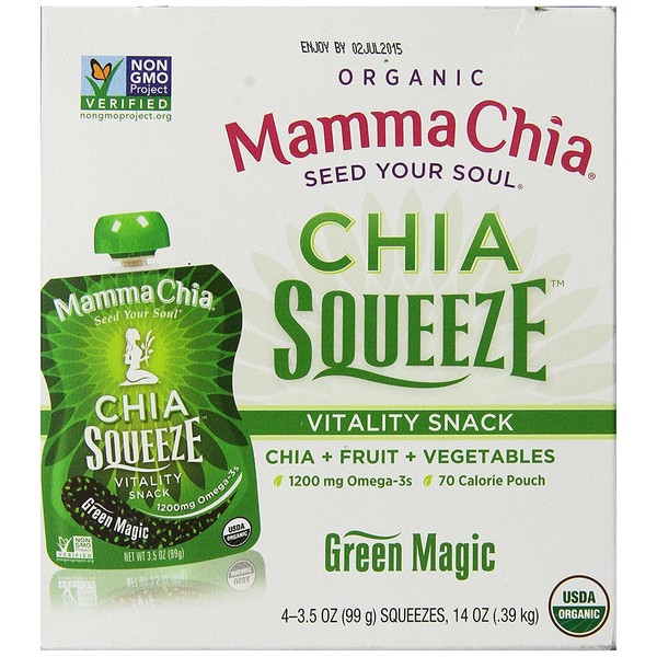 Mamma Chia Organic Squeeze Vitality Snack, Green Magic, 4 ct