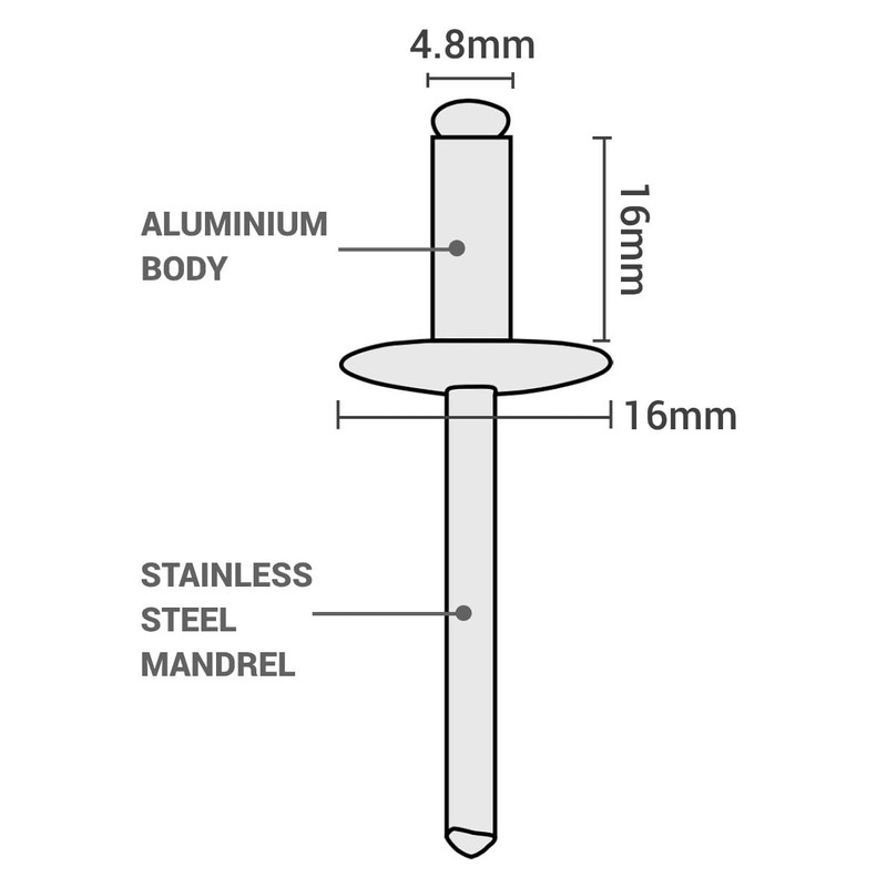 SKIR'CO Pack of 100 Large Flange Aluminium Blind Rivets 4.8