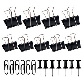 Hotyin 216Pcs Binder Clips Set, Assorted Sizes Paper Clips, Push Pins, Metal Foldback Clips for Desk Accessories, Office, School Supplies, 3 Boxes/ 216Pcs