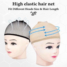 LuckyOpt Hair Net, 4Pcs Handmade Mesh Wig Cap for Women and Men, Reusable Fishnet Wig Cap for Long Hair and Short Hair (Nude,4pcs)