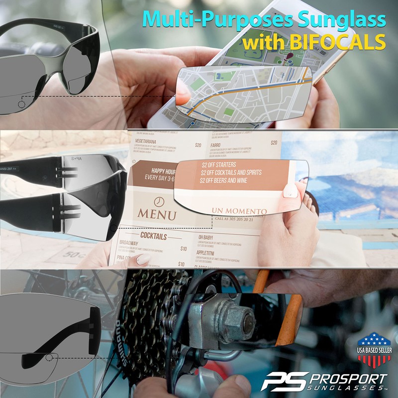 proSPORT Safety Bifocal Reader Sunglasses 2 Pairs Solid Smoke Lens