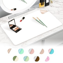 Makeup Mat for Vanity to Protect Desk Top 31.5 x 15.7 in, Dual-Sided Makeup Mat, Easy to Clean Desk Pad - Waterproof and Oilproof Vanity Accessories (White and Khaki)