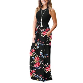 MOLERANI Women's Loose Plain Maxi Dresses Casual Long Dresses with Pockets,Rose Black,XL