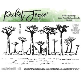 Picket Fence Studios Scene Building Long Time No See Giraffe Stamp Set, 4"x6", Birthday Wishes Collection
