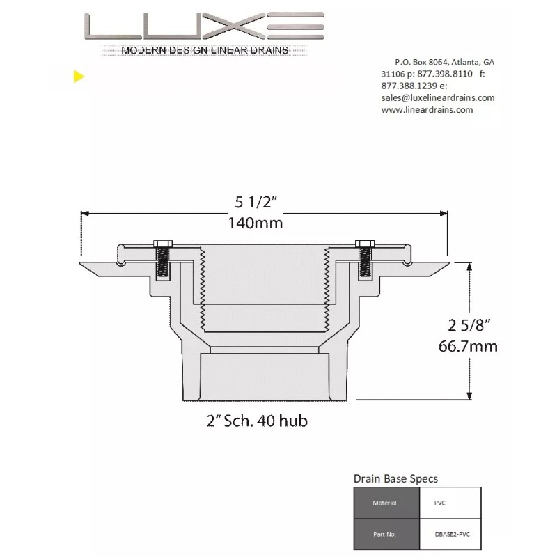 DreamDrains Drain Base - 2" PVC Linear Drain Base with
