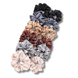 12PCS Satin Scrunchies Pack for Women and Girls, Soft Silk Hair Ties for Sleeping, No-Damage Satin Ponytail Holders for Thick or Curly Hair