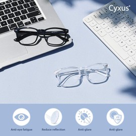 Cyxus Blue Light Blocking Glasses Square Computer Eyewear Clear Lens Eyeglasses Frame (Black & Transparent)