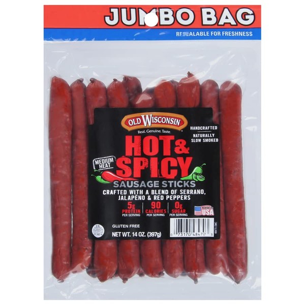 Old Wisconsin Hot & Spicy Twisted Link Sausage Snack Sticks, 14oz
