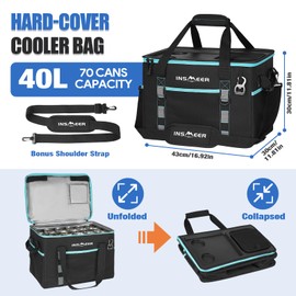 INSMEER Soft Cooler Bag with Hard Shell & 2 Cup Holders, Portable 40L/70 Cans Collapsible Cooler Bags Insulated with Leakproof for Travel, ice chests and Cooler Lunch Box for Beach Camping Picnic