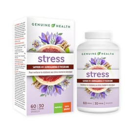 Genuine Health Genuine Health stress, 60 count, 30 day supply, Saffron, Ashwagandha and Passionflower for natural daily stress and sleep support, Dairy & gluten-free, Vegan