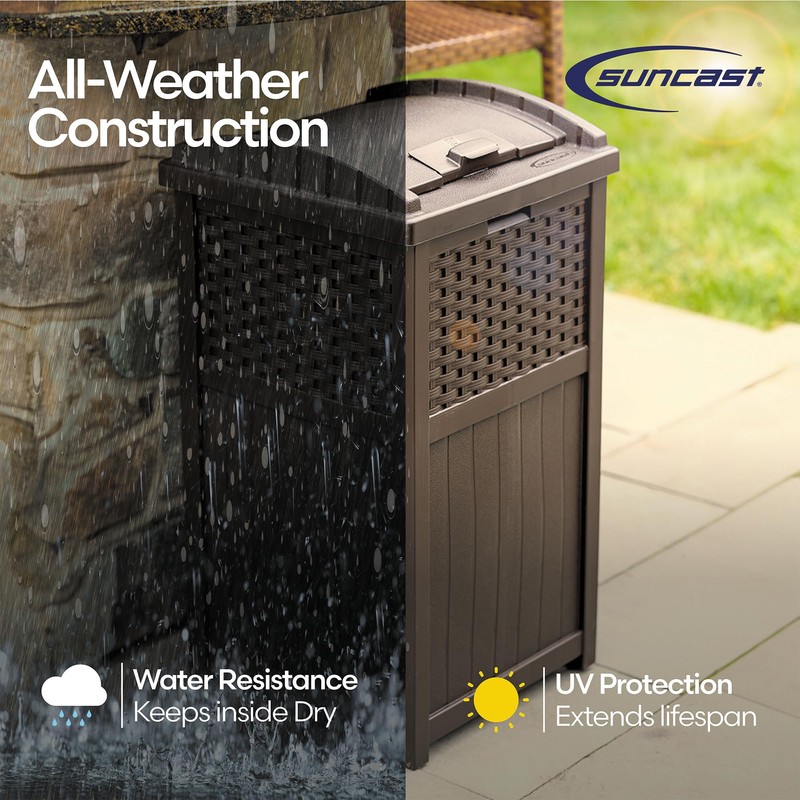Suncast 33 Gallon Commercial Outdoor Trashcan Hideaway with Lid for