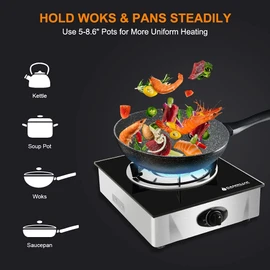 Camplux Propane Stove with Auto Ignition, Single Burner Propane Stoves 9,500 BTU, Tempered Glass Gas Cooktop