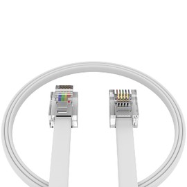 RetailAndBulk Customizable RJ11 Telephone Cable, Straight or Reversed Wiring – 2 Inch to 15 FT for Landline, Fax, DSL Modem Connection (White, Made in USA)