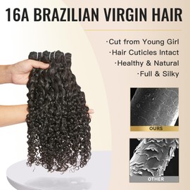 Human Hair Bundle, Wequeen Hair Bundle Human Hair 16A Brazilian Hair Bundles Wet and Wavy Extensions Burmese Curly 18 Inch Natural Black