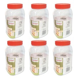 Sunpet J1500S1 1500ml Rectangle Plastic Food Storage Canisters, Red, Pack of 6