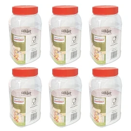 Sunpet J1500S1 1500ml Rectangle Plastic Food Storage Canisters, Red, Pack of 6