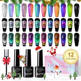 Juego de esmaltes de uñas de gel Cat Eye, 12 colores, esmalte de uñas magnético 9D, esmaltes de uñas de gel Galaxy Cateye con 1 gel negro y lámpara ma