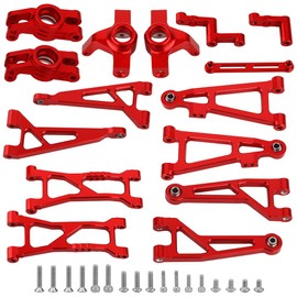 Pothyes Aluminum A Arm Steering Components Steering Block Replacement Full kit for 1/16 H16BM H16GT H16DR H16 MJX 16207 16208 16209 16210 Hyper GO RC Car Metal Upgrade Parts (red)