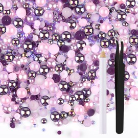 ASTARON 50g Mix Flat Back Rhinestones Half Beads for Crafts Mixed Size 3-10mm Flat Back Rhinestones for Cups Cups Nail Art Shoes (Purple-Pink Series)