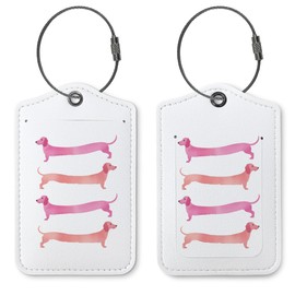Cute Pink Dachshund Gifts Luggage Tags for Suitcases,Funny 2 Pack Baggage Tag Label with Steel Loop for Girs Women,Animal Kids Luggage Tag Handbag School Bag Backpack Traveling Accessories