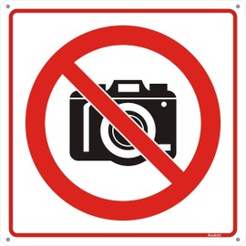 Andchi 2-Piece Sign, Photography Prohibited Sign, No Film, Camera Not Allowed, Aluminium Metal Trade Sign, Size: 150 x 150 mm