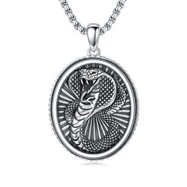 YOAIYOJIA Cobra Snake Necklace for Men Women 925 Sterling Silver Gothic Snake Necklace with Stainless Steel Chain Retro Vintage Snake Cobra Necklace