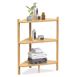 Wisuce Corner Shelf Stand - 3 Tier Bamboo Small Corner Bookshelf for Office Kitchen Bedroom Plant Stand Living Room Decor Small Space (Nature)