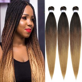 BALINGHAIR Pre Stretched Braiding Hair Extensions Ombre Black to Brown to light Brown 30 Inches(1B/30/27#-3Pcs)