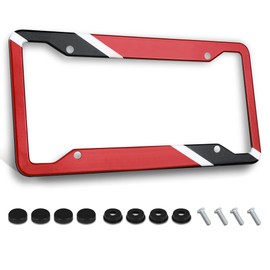 Trinidad and Tobago Flag License Plate Frame Quality Metal Aluminum Patriotic Black Car Cover Tag Holder Frames with 4 Holes and Screws 12 x 6 Inch Decoration for US Vehicles Standard for Women Men