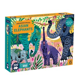 Mudpuppy Asian Elephants Endangered Species 300 Piece Puzzle from Mudpuppy - Celebrate Threatened Creatures with This Jigsaw Puzzle for Kids, 1% Donated to Born Free USA, 24" x 18", Ages 7+