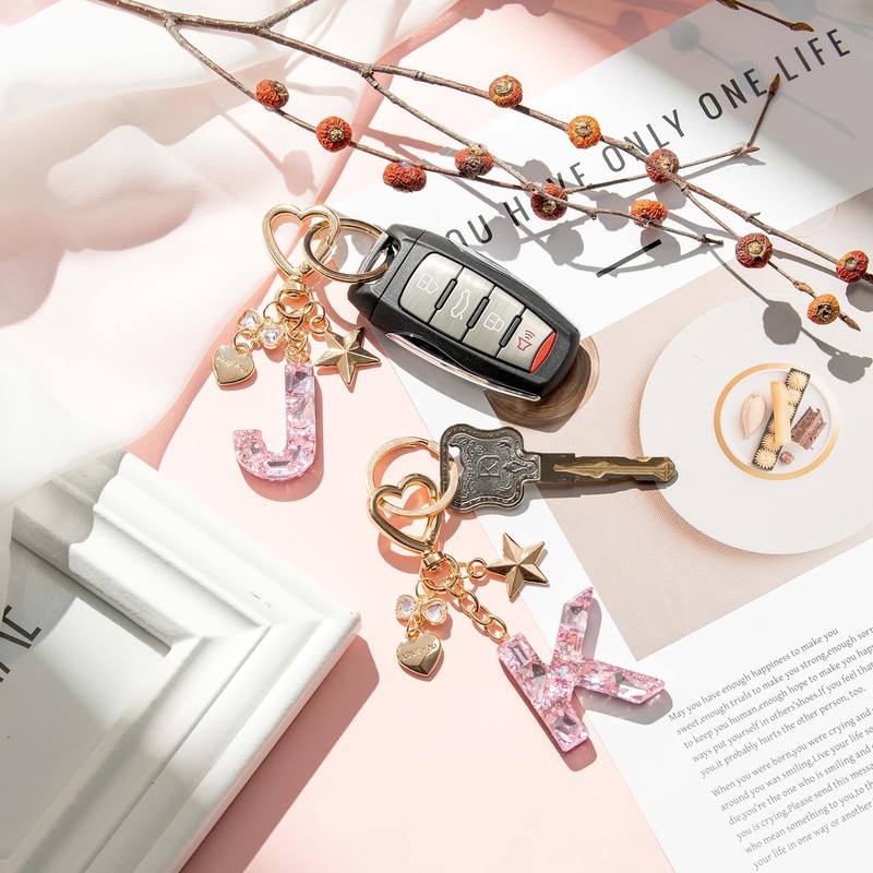 CHUQING Letter L Keychain Pink Initial Keyring Purse Charm for