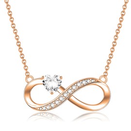 CERSLIMO Infinity Sign Chain Rose Gold Necklace Infinity Heart Cubic Zirconia Jewellery Gifts Mother's Day Birthday Christmas Valentine's Day Christmas Day for Girlfriend Girls Mum, Cubic Zirconia