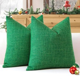 Artscope Christmas Cushion Covers Set of 2 Linen Decorative Square Pillowcases Pillow Covers 60x60cm for Home Decor Sofa Bedroom Car (Christmas Green, 24x24)