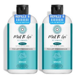 Mist N' Go by OMAZE Bathroom Odor Spray for Toilet Spray Refill Bottle - Multitasking Toilet Spray - Bathroom Spray Odor Eliminator for Strong Odors | Breeze, 16oz (2 Pack)