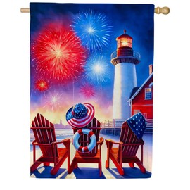 America Forever 4th of July Adirondack Chairs House Flag, 28 x 40 inch Double Sided, Patriotic Coastal Outside Decor, USA Memorial Day Nautical Small Yard Decoration