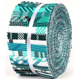 Soimoi 40Pcs Check & Tartan Print Cotton Precut Fabrics for Quilting Craft Strips 2.5x42inches Jelly Roll - Teal Blue