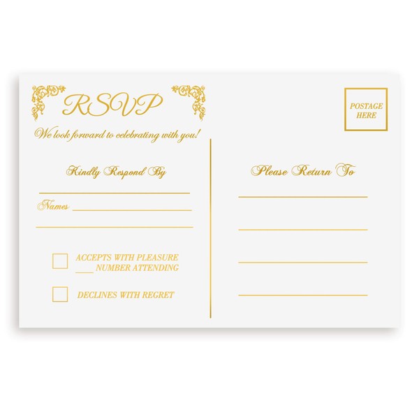 RSVP Postcards for Wedding Gold Foil 4"x6" Responde Cards, RSVP Reply, Wedding, Rehearsal, Baby Bridal Shower, Birthday, Party Invitations RSVP Gold
