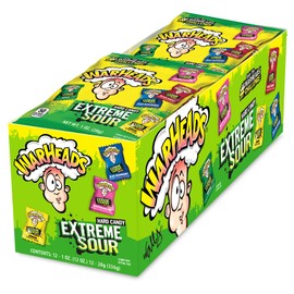 WARHEADS - Extreme Sour Hard Candy - Sour Apple, Black Cherry, Blue Raspberry, Lemon & Watermelon Flavors - 1 oz. Bags - 12 Pack