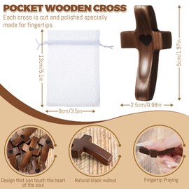 3PCS Cross My Heart, Encouragement Gift, Wooden Pocket Cross, Handheld Wooden Cross, Clinging and Praying, Fingertip Stress Relief Religious Gifts