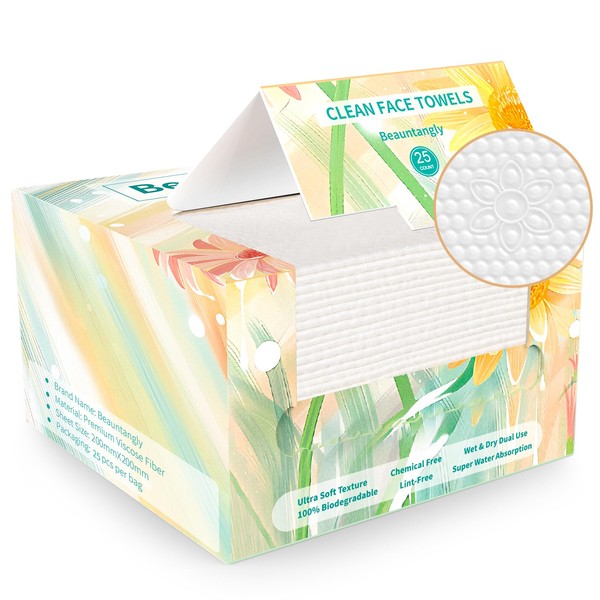 Beauntangly Disposable Face Towel, Lint-Free Biodegradable Face Towelettes, Soft &