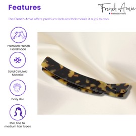 Broche alargado para el pelo de tortuga, hecho a mano con celuloide y acetato de acetato de titanio, para coleta, de la marca French Amie