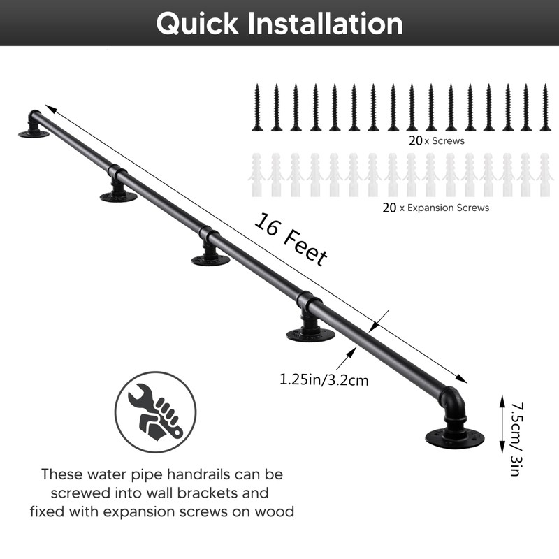 Senmit Handrail for Indoor Stairs - 16 Feet Wall Mount